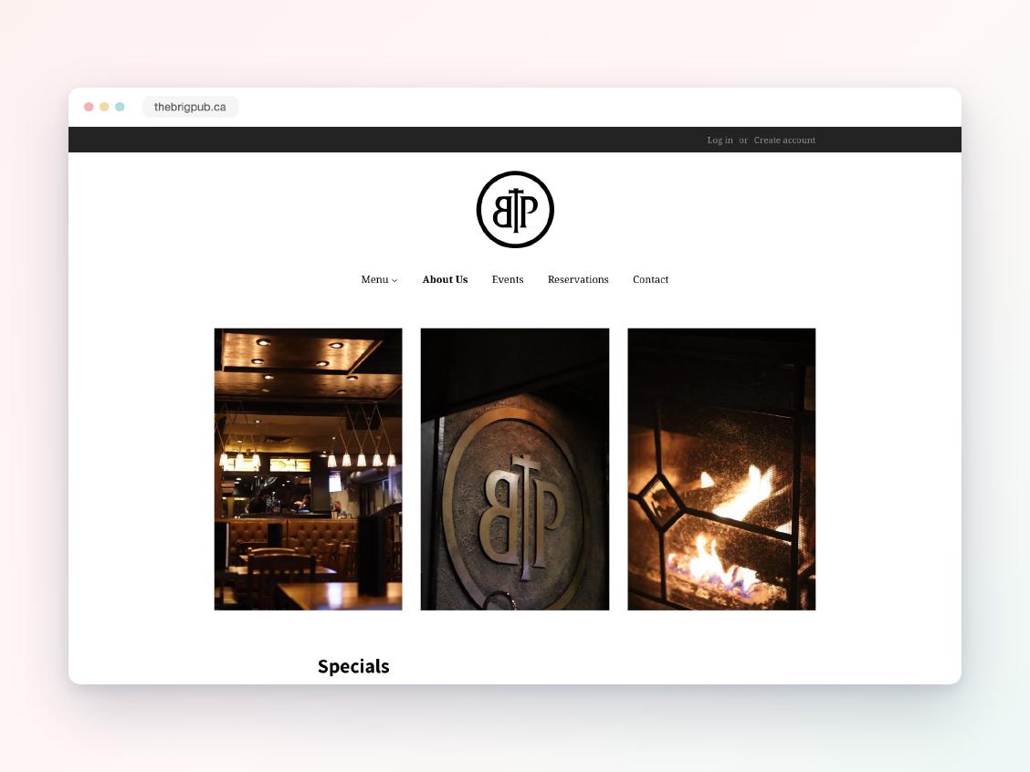 The Brig Pub, Shopify project by Victoria Garland Creative